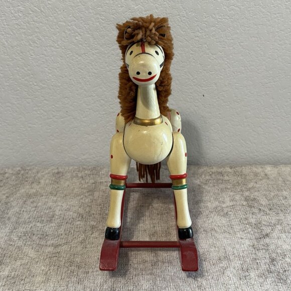 Vintage Hand Painted Wooden Rocking Horse Christmas Figurine Folk Art Decor - Picture 2 of 11